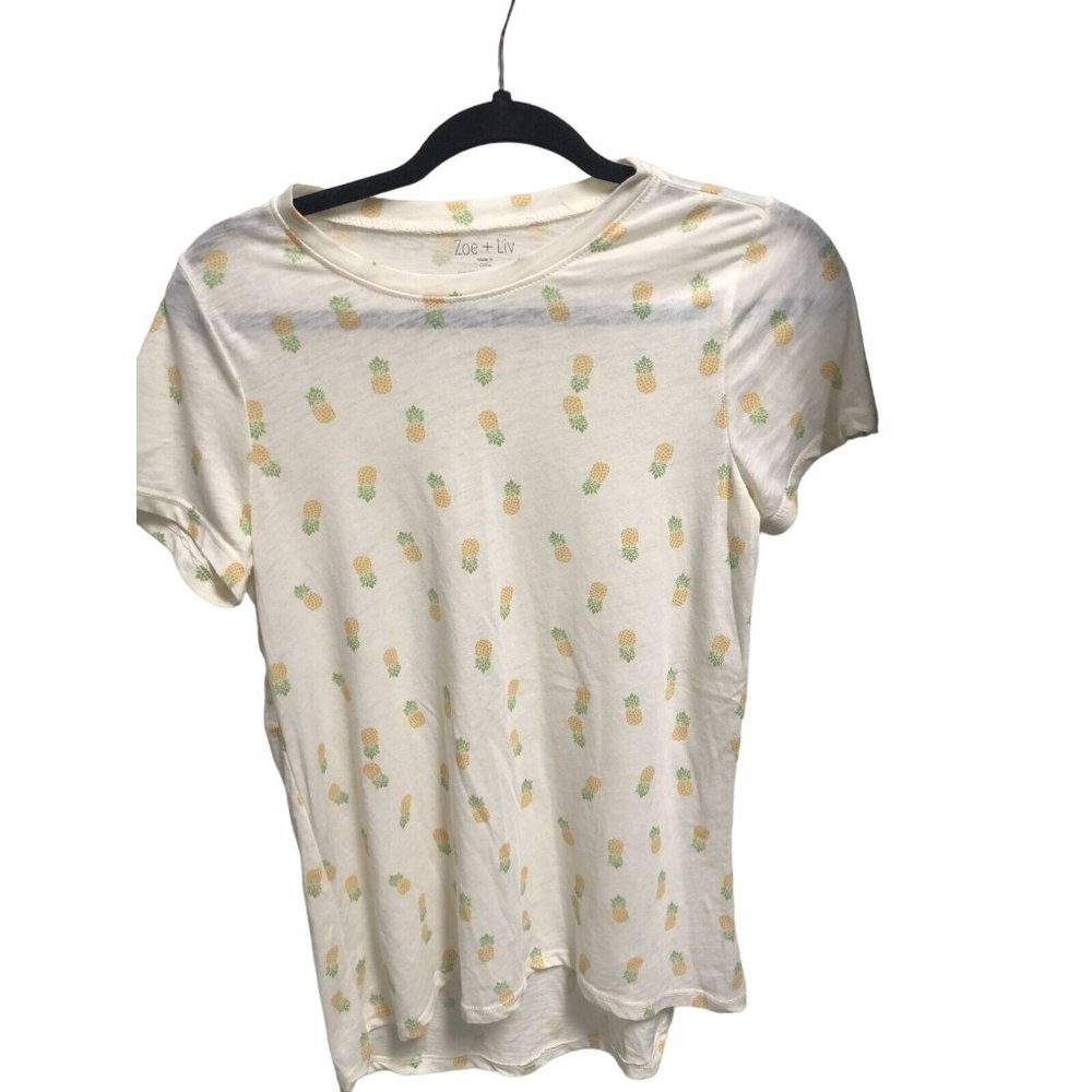Zoe + Liv Pineapple print Short Sleeve Crew neck T-shirt Women's Small Sheer